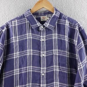 Faherty Brand Men's Plaid Long Sleeve Button Up Shirt Blue White XL Linen Blend